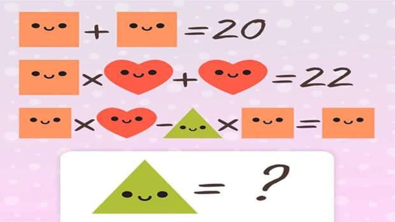 Bu testi sadece çok zekiler çözebiliyor! Denklemi tamamlayarak yeşil üçgenin değerini 20 saniyede bulun