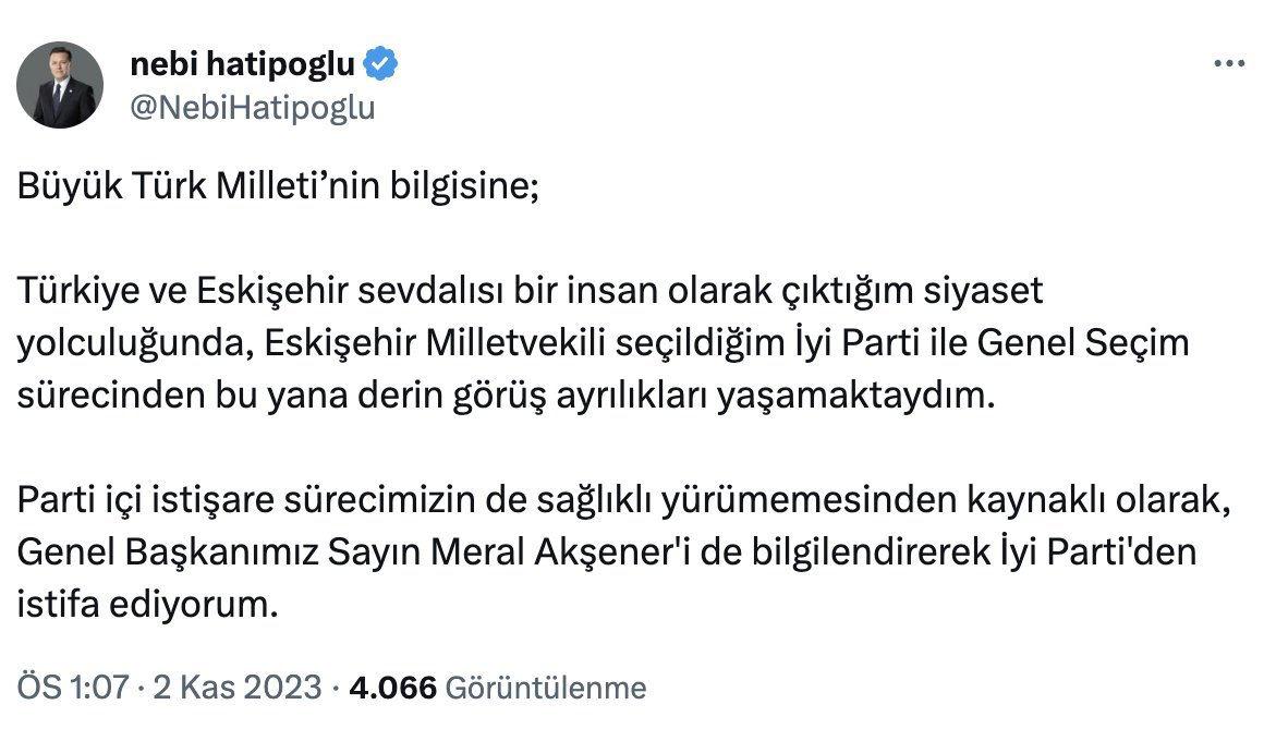 İYİ Partili milletvekili istifasını duyurdu