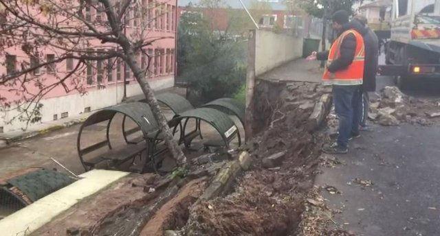 Kocaeli'de faciadan dönüldü: Okulun 7 metrelik istinat duvarı çöktü!