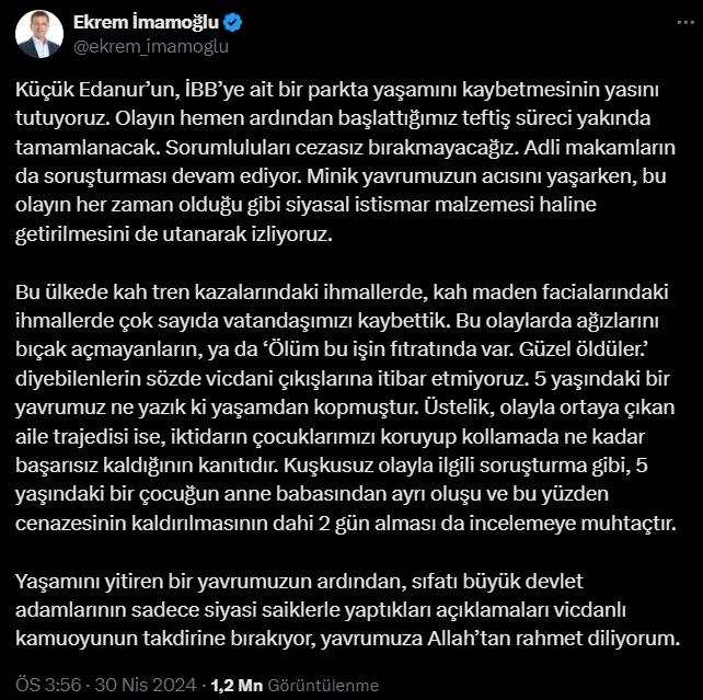 Ekrem İmamoğlu'ndan 4 gün sonra akılalmaz Edanur Gezer açıklaması