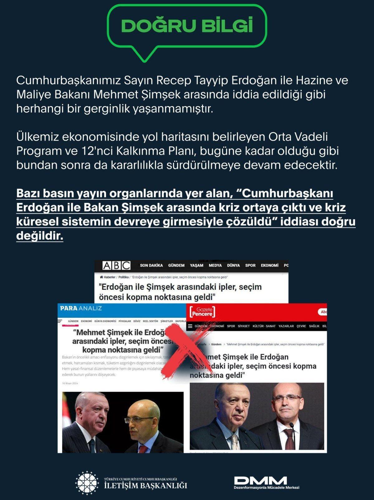 İletişim Başkanlığından Bakan Şimşek haberlerine yanıt