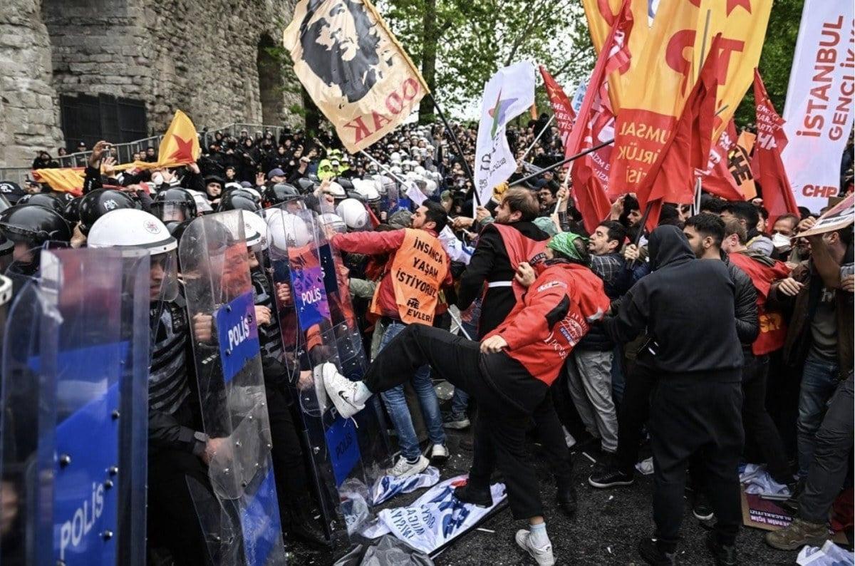 1 Mayıs’ta polis tekmeleyen provokatör Basel’miş!